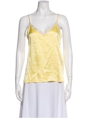 ANINE BING - Silky Yellow Lace-Trim Cami Top